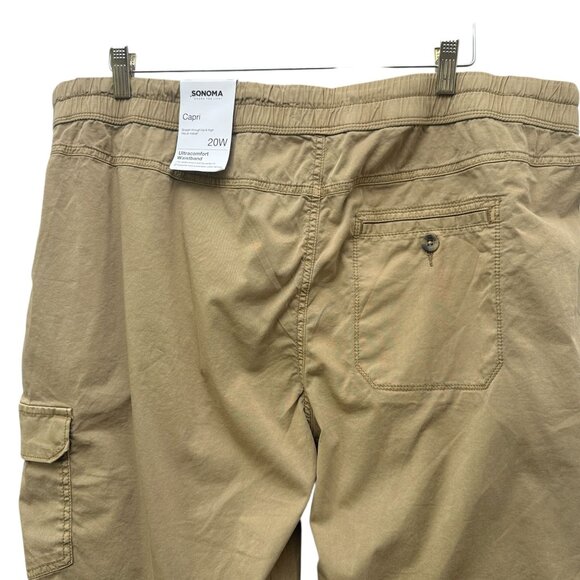 SONOMA Cargo Pants Plus Size 20W Khaki Tan Crop Capris Utility Pull on NWT - Picture 6 of 11
